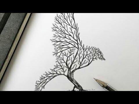 رسم طائر على شكل شجره A Drawing Of A Bird In The Form Of A Tree 