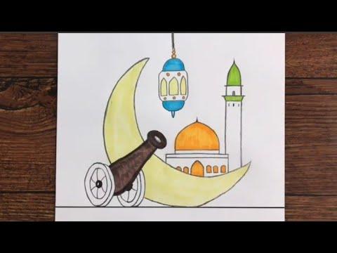 خاص برسم رمضان رسم خاص بشهر رمضان رسم مدرسة بقلم الرصاص كيفية رسم رمضان بسهولة 2021 