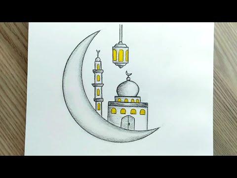 رسم رمضان رسم فانوس رمضان هلال مسجد خطوة بخطوة سهله رسومات رمضان رسم فانوس رمضان Rsm 