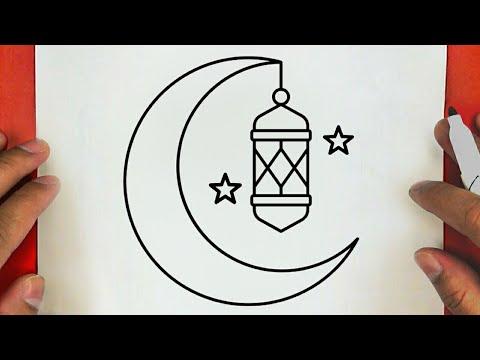 رسم هلال وفانوس رمضان كريم سهل خطوة بخطوة رسومات رمضان رسم سهل تعليم الرسم للمبتدئين 