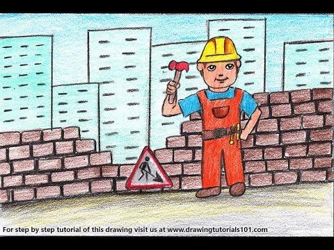 How To Draw A Construction Worker Scene Step By Step 