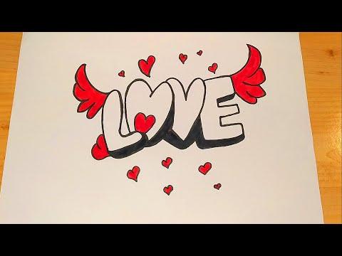 رسم سهل رسم كلمة حب Easy Drawing Draw The Word Love 