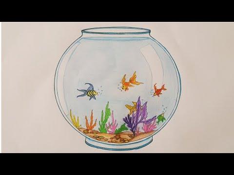 تعليم رسم حوض سمك How To Draw An Aquarium 