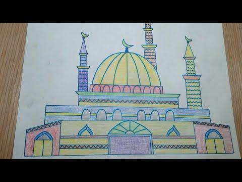 طريقه رسم مسجد خطوة بخطوة رسم مسجد رسم سهل كيفيه رسم مسجد 