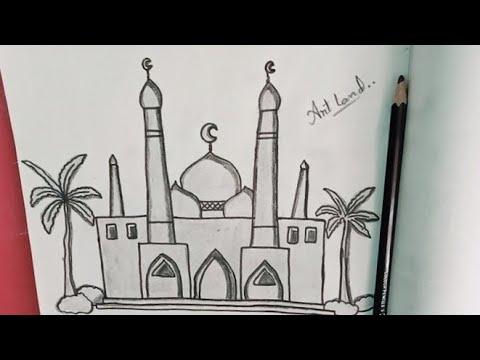 رسم مسجد برصاص سهل وجميل خطوة بخطوة Mosque Pencil Drawing Step By Step 