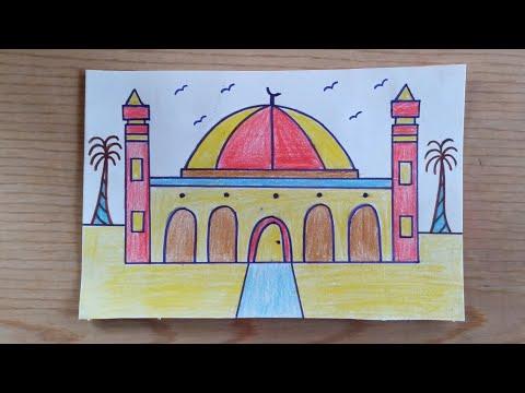 رسم سهل رسم مسجد خطوة بخطوة بالقلم الرصاص كيفيه رسم مسجد 