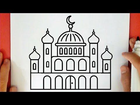 كيفية رسم مسجد خطوة بخطوة رسم مسجد سهل رسم سهل تعليم الرسم للمبتدئين Easy Mosque Drawing 