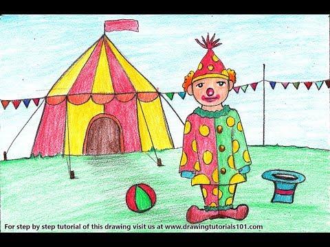 How To Draw A Clown With Circus For Kids Step By Step Very Easy 