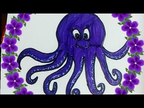 رسمه الأخطبوط بلخط البصيط تعليم الرسم للأطفال Draw The Octopus With A Simple Line Teaching 