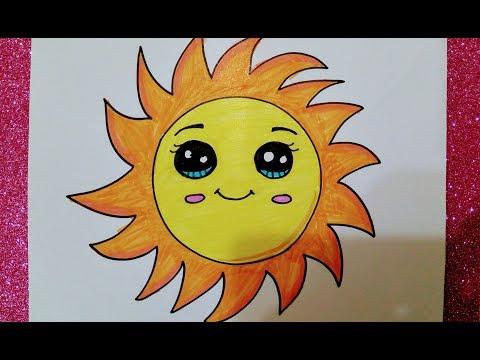 تعليم رسم الشمس وتلوينها للاطفال والمبتدئين خطوة بخطوة How To Draw The Sun 