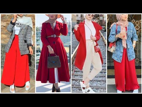 لعاشقات اللون الأحمر تنسيقات ملابس محجبات باللون الأحمر 2022 Hijab Style 