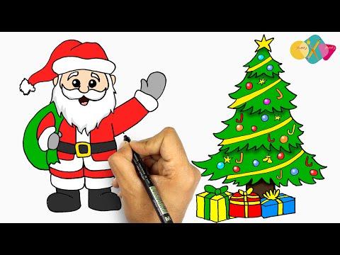 رسم سهل جدا للمبتدئين تعلم رسم بابا نويل و تعليم طريقة رسم شجرة الكريسماس تعليم الرسم 