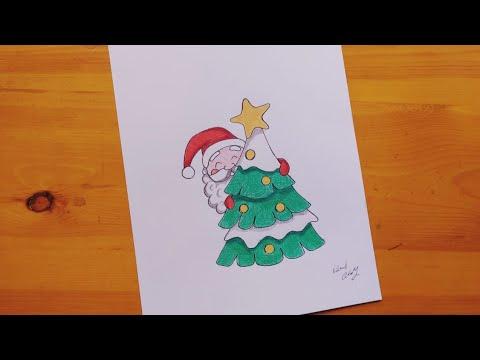 رسم بابا نويل وشجرة الكريسماس Santa Claus And Christmas Tree Drawing 