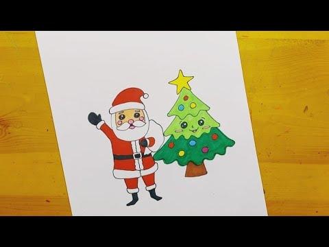 رسم بابا نويل وشجرة الكريسماس Drawing Of Santa Claus And The Christmas Tree 2 