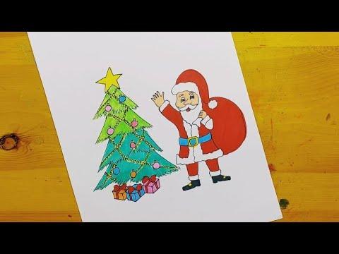 رسم بابا نويل وشجرة الكريسماس Drawing Of Santa Claus And The Christmas Tree 1 