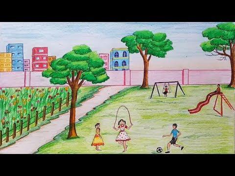 How To Draw Scenery Of Children S Play Step By Step 