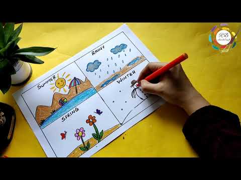 How To Draw Four Seasons For Kids How To Draw Winter Summer Rainy Spring And Winter 