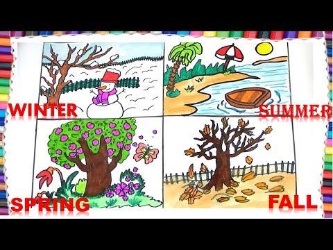 HOW TO DRAW FOUR SEASONS FOR KIDS HOW TO DRAW WINTER FALL SUMMER AND SPRING 
