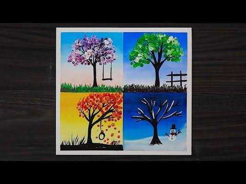 Four Seasons Drawing With Oil Pastels Step By Step 