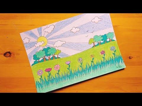 رسم منظر طبيعي عن الربيع 1 