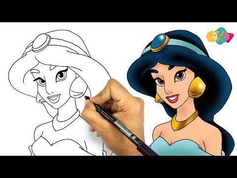 رسم الاميرة ياسمين من كرتون علاء الدين تعليم الرسم كيفية رسم اميرات ديزني 