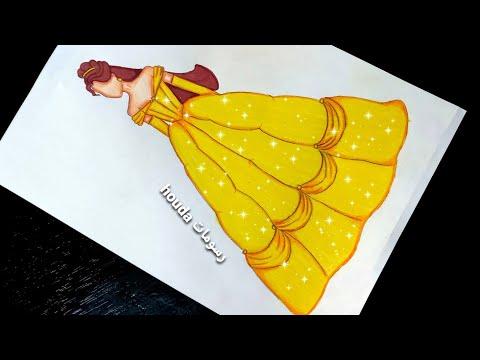 رسم الأميرة بيلا الأميرة والوحش سهل جدا Drawing Princess Bella 