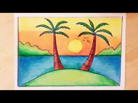 رسم منظر طبيعي سهل رسم سهل رسم مناظر طبيعية Easy Scenery Drawing Landscape Scenery Drawing 