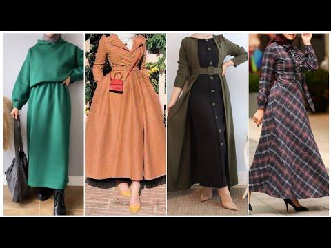 دريسات وفساتين شتوية للبنات بسيطة وشيك 2023 حجاب حجاب استايل فستان حجاب تركي 