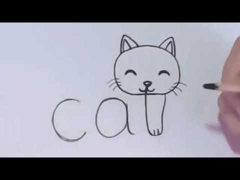 كيف تحول كلمة Cat لرسم قطه تعليم الرسم للأطفال 