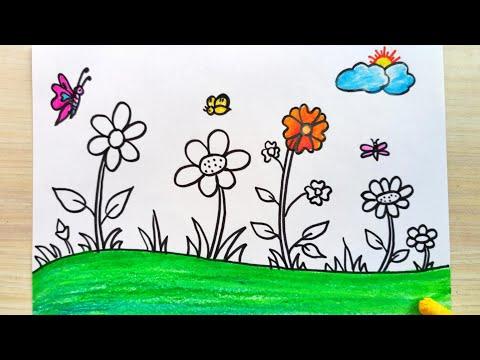 How To Draw Flower Garden Flower Garden Drawing Step By Step Spring Season Flower Garden Drawing 