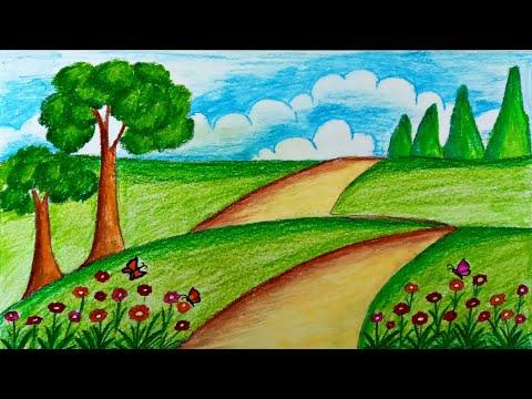 How To Draw Garden Scenery Step By Step Beautiful Flowers Garden Scenery Drawing 
