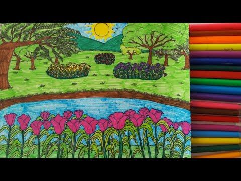 رسم منظر طبيعي حديقة زهورFlower Garden Çiçek Bahçesi 