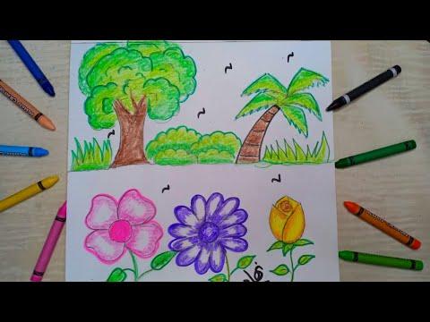 تعلم رسم الاشجار والعشب والورود بأكثر من طريقة مع الخطوات أساسيات كل موضوع تعبير فني 