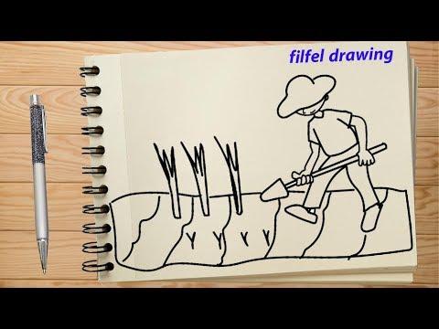 رسم فلاح رسم عن الريف سهل وبسيط موضوع رسم عن الريف رسم بالقلم الرصاص Filfel Drawing 