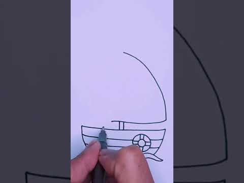 كيفية رسم قارب في البحر سهل جدا 