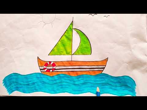 رسم سهل تعليم الرسم سهل رسم سفينة رسم مركب رسم قارب صغير رسم مركب شراعيhow To Draw A Boat Easy Draw 