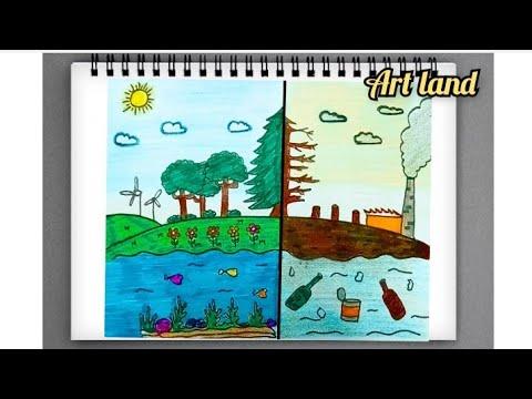 موضوع رسم عن البيئة Pollution In Urban City Drawing 