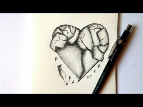رسم سهل رسم قلب محطم بالقلم الرصاص فقط رسم حزين من سلسلة الرسوم التعبيرية Expressive Drawing 