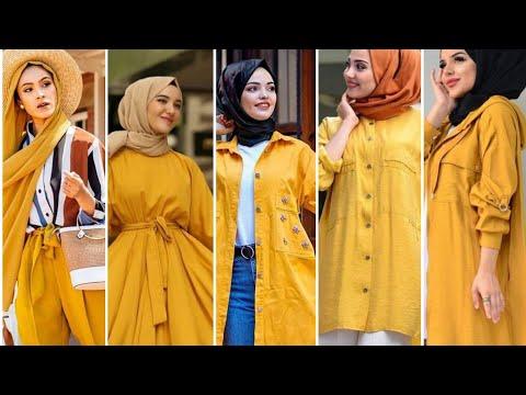 تنسيقات ملابس محجبات باللون الاصفر ملابس محجبات 2020 
