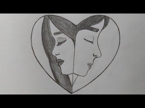 How To Draw Couple Boy And Girl Pencil Sketch رسم فتاة و شاب بقلب سهل للمبتدئين رسم سهل 