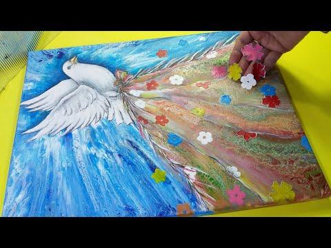 رسم حمامة و صبغها و التعريف بفن صب ألوان الأكريليك Coulée Acrylique Pigeon En Coulée Acrylique 