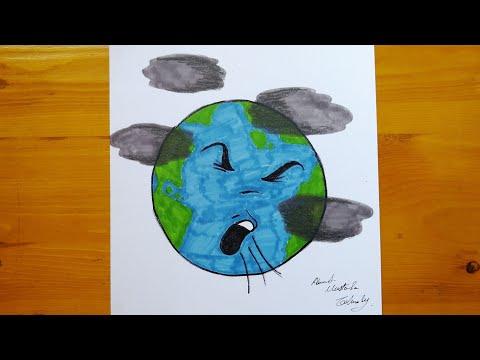 رسم كوكب يعاني من التلوث رسم موضوع عن التلوث 