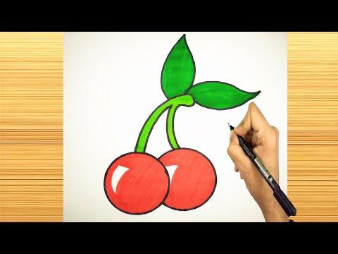 رسم فاكهة الكرز تعليم الرسم رسم سهل 