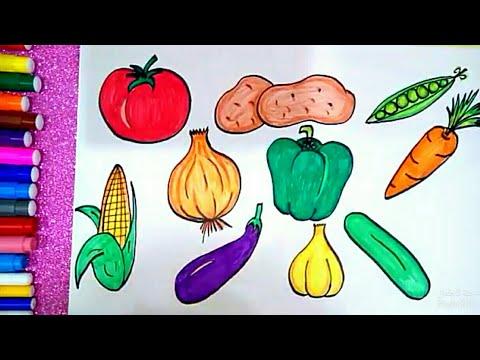 تعليم رسم الخضروات وتلوينها للاطفال بكل سهولة خطوة بخطوة How To Draw Vegetables Easy 