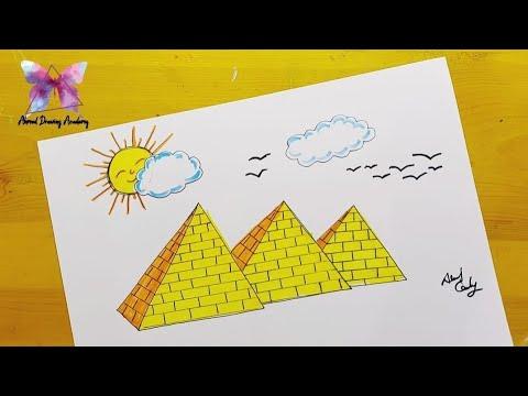 رسم الاهرامات رسم عن السياحه Drawing Pyramids Drawing About Tourism 