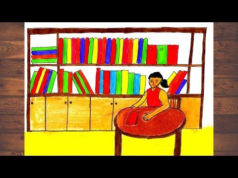 How To Draw Library Scene Easy Step By Step Library Scene Drawing Library Drawing 
