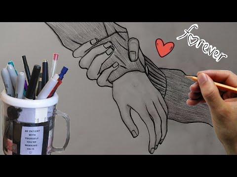 رسم سهل طريقه رسم يدين متشابكتين بطريقه سهله جدا وبسيطه رسومات حب 