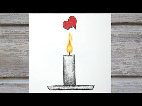رسم سهل تعليم رسم شمعة وقلب محروق سهل بقلم الرصاص والالوان الخشبية تعليم الرسم 