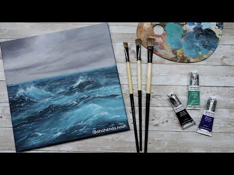 Realistic Ocean Oil Painting شرح طريقه رسم بحر واقعي بالوان الزيت 