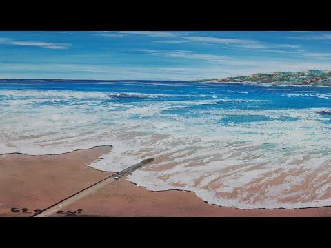 تعلم كيف ترسم شاطئ مع زبد البحر How To Paint Clouds Realistic Beach Wave Scena Slimane Elbergui 